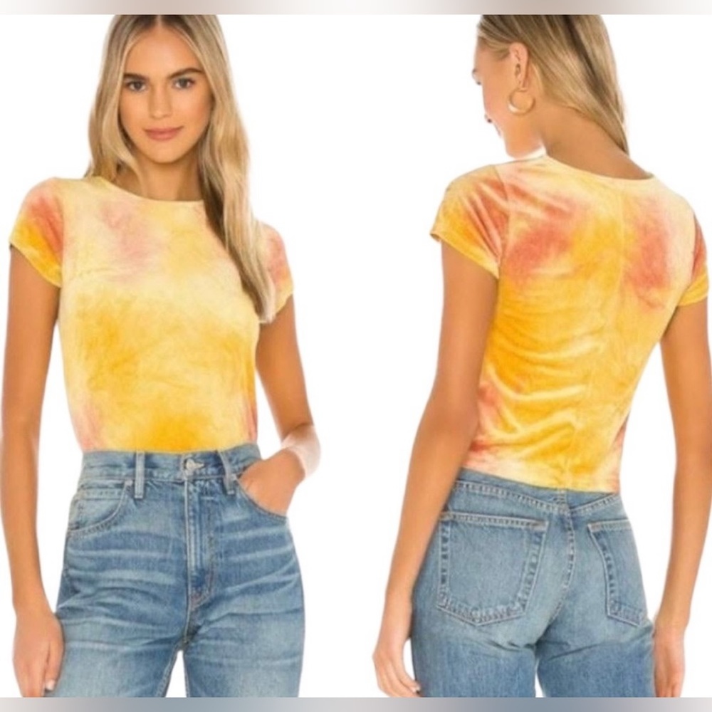 Free People Bright Eyes Yellow Tie Dye Velvet Tee